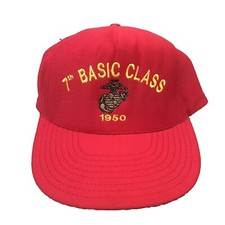 Vintage USMC 7th Basic Class 1950 Made In USA Eagle Crest Red Cap Hat Snapback