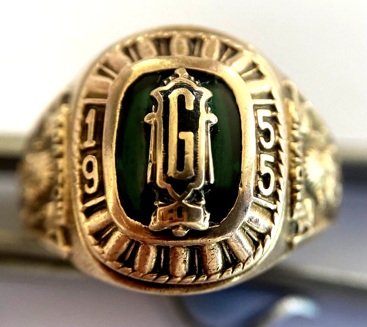 Vintage Grafton 1955 Signed LGB 10K Yellow Gold Ladies Class Ring Size 5.75