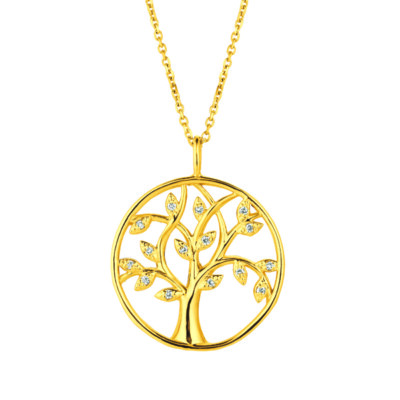 0,11 Karat natürlicher Diamant Baum Halskette Anhänger 14K Gelbgold G SI 18 Zoll 