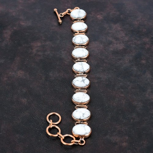 Mujer Día Oferta Corona Chakra Ovalado Natural Howlita Esposa Pulsera Joyería Cobre - Imagen 3 de 6