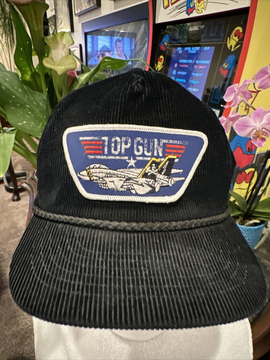 Vintage 80's TOP GUN Snapback Corduroy Rope Hat Cap Navy Blue USA
