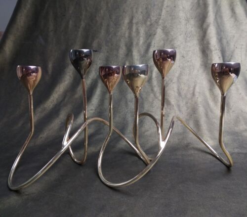 Pair Of Chrome 3 Candle Loop Twist Inter Linking Candle Holders Modern - 第 1/12 張圖片