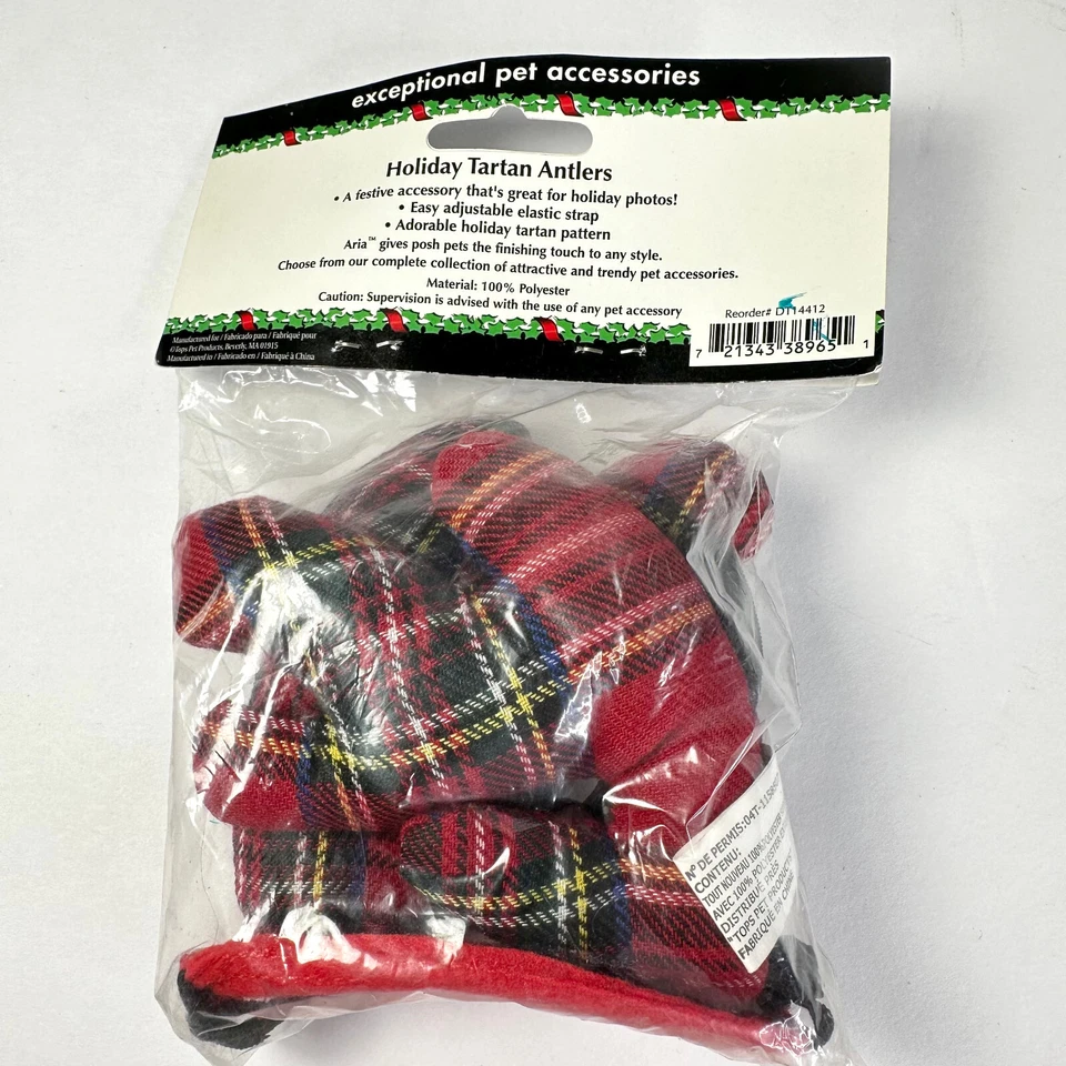Astas a cuadros escoceses tartán vacaciones de Navidad Aria para perros, tamaño pequeño Foto 3 de 3