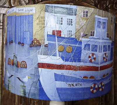 Hafenboote 2 Lampenschirm, schäbig chic blau rot nautisches Badezimmer KOSTENLOSES GESCHENK