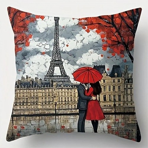 Parisian Style Couple Memorial Pattern Pillowcase Cushion Cover with Zipper - Picture 5 of 18