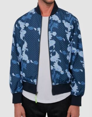Society of Threads Men's Blue Paisley Reversible Bomber Jacket