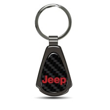 Jeep In Red Real Black Carbon Fiber Gunmetal Black Metal Teardrop Key Chain
