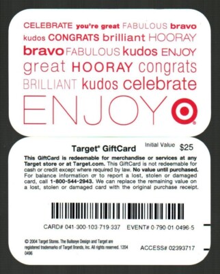 rare gift cards TARGET Enjoy ( 2004 ) Gift Card ( $0 ) V1 - RARE