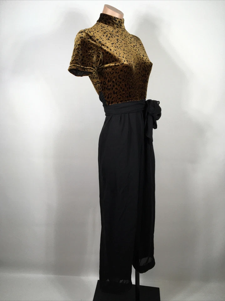 De colección Años 70 80 CDC Negro Estampado Leopardo Terciopelo Mameluco Talla 4 Pantalón Mono Discoteca Foto 4 de 4