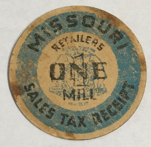 MISSOURI RETAILERS ONE 1 MILL SALES TAX RECEIPT WOODEN TOKEN EBay