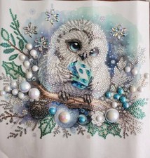 Completed Diamond Art White Owl Rhinestone.