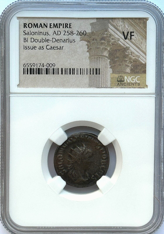 ROMAN EMPIRE - SALONINUS AD 258-260 BI DOUBLE-DENARIUS - NGC VF - FREE SHIPPING!