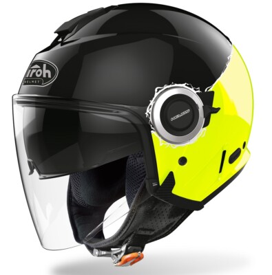 Motorcycle Helmet Jet Visor Solar Airoh HELIOS Black Yellow Fluo TG XL