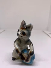 vtg ceramic kitten cat with whiskers playing drum mini 2.25" great eyes figurine
