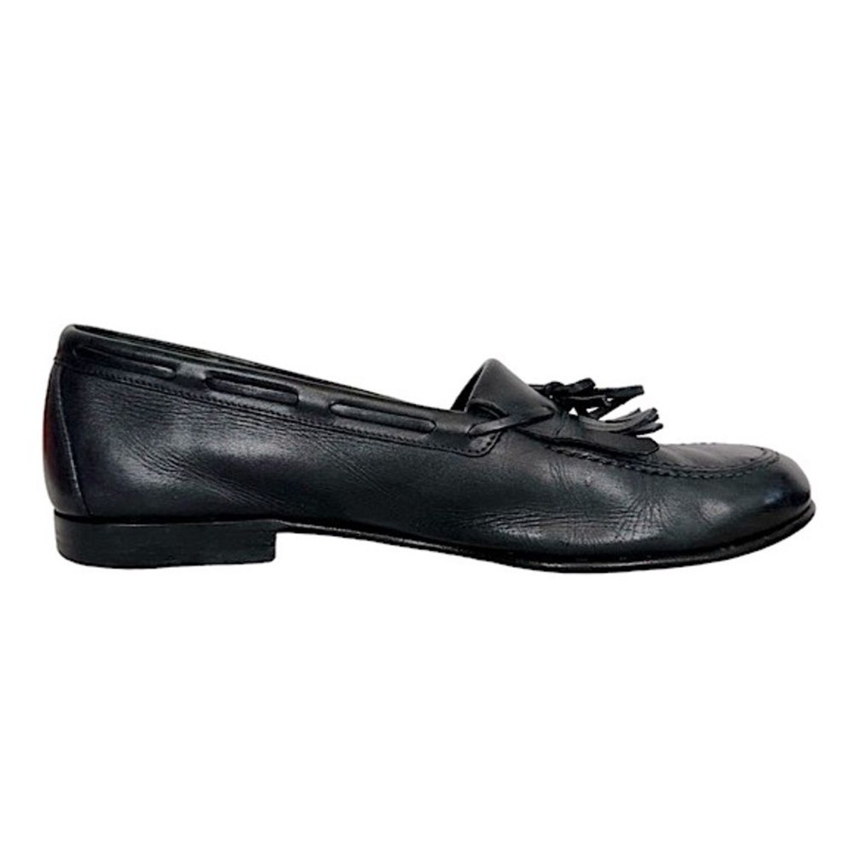 SALVATORE FERRAGAMO Black Italian Leather Kiltie Slip on  display picture 3
