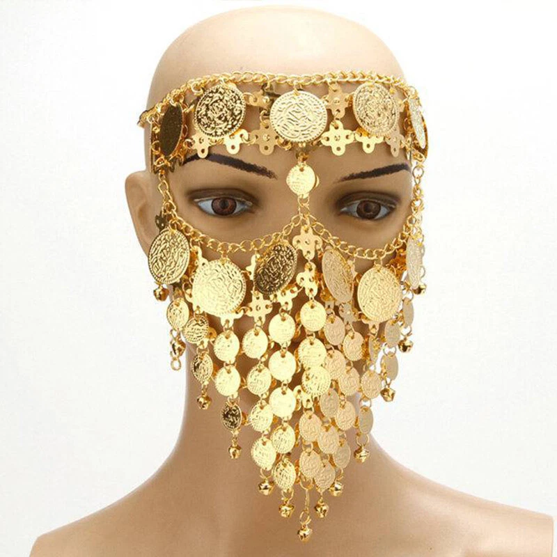 Arabic Indian Coin Egypt Headwear Belly Dance Turkish Chain Face Mask Metal Veil - Изображение 4 из 4