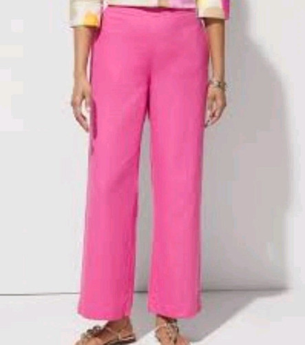 Chico's Pink Linen Blend Pull On Pants Ankle Length Straight Leg Women's Size 14