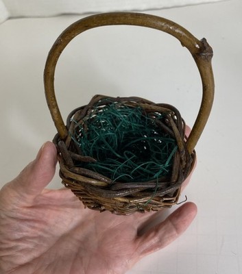 Small Basket 5  Tall With Handle, Rustic Round Twig Basket