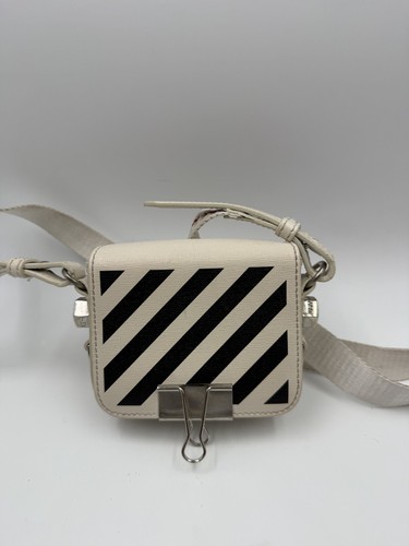 Off-White Diagonal Striped Binder Clip Crossbody Bag *USED*
