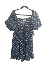 NWT Altar’d State Dress Womens Large Blue Floral Puff Sleeve Mini Smocked #6361