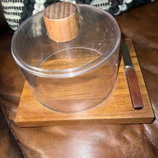 Siamese Teak Retro Kool Atapco Cheese Cutting Board With Etco Knife! 8.5”x7”