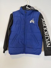 Nike Air Jordan Jacket Blue/Black Full Zip Puffer Vest Long Sleeve Youth M Boys