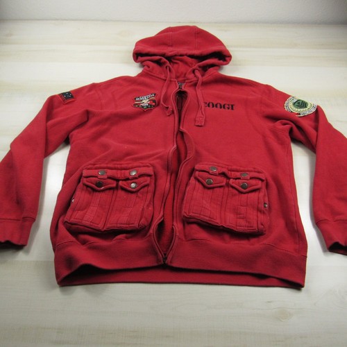 Coogie Hoodie Mens Extra Large Red Sweater Utility Pockets *Zipper Damage