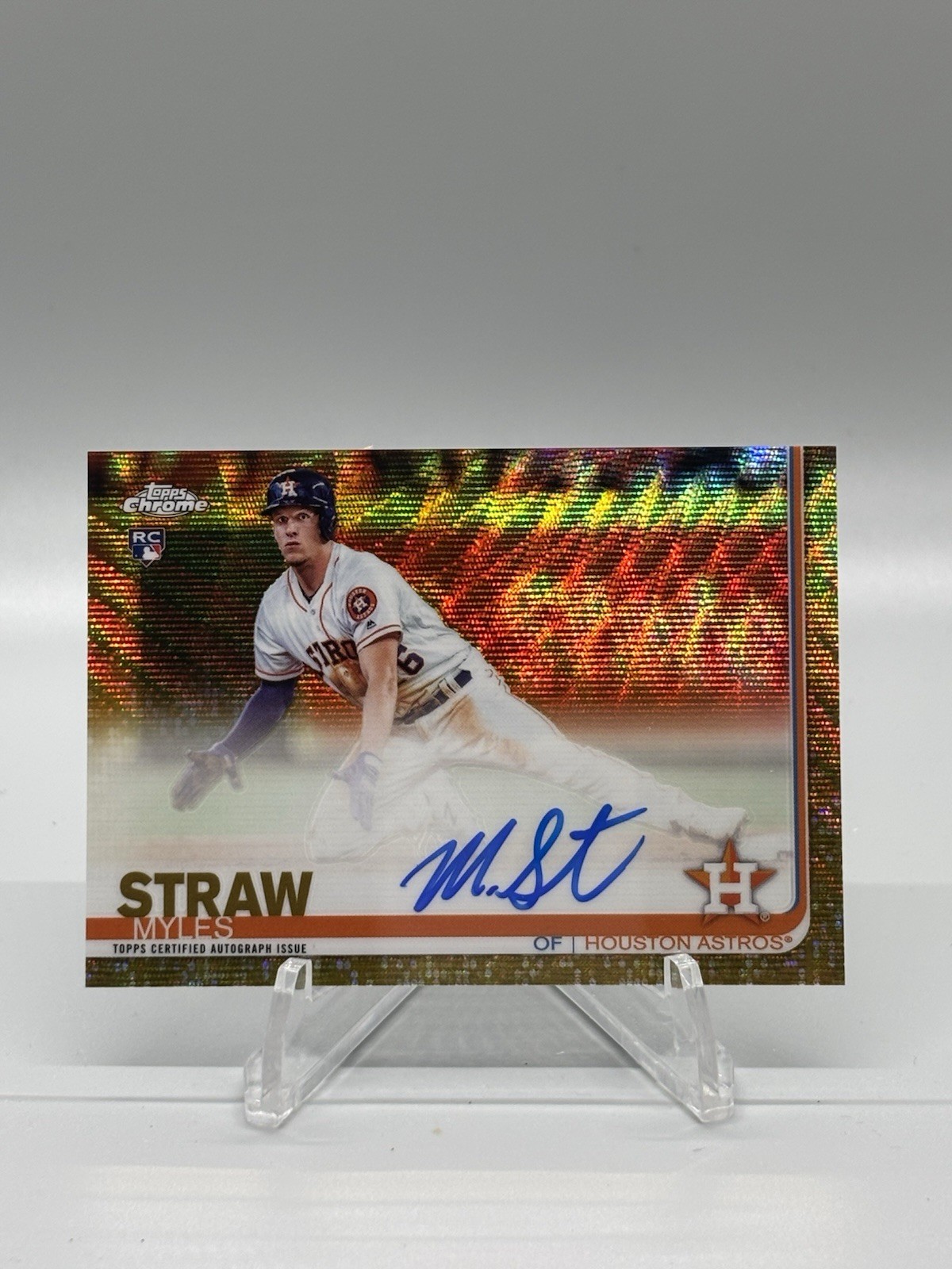 2019 Topps Chrome - Rookie Autographs Myles Straw #RA-MS Gold Wave Refractor /50