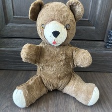 Vintage 1950s Teddy Bear Plush Brown 13  Tall Stuffed Animal Mohair Wool