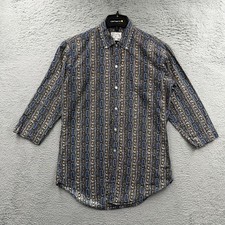 Vintage 50s Plaid Shirt Loop Collar Med Rockabilly Camp Rayon Satin Twill 60s