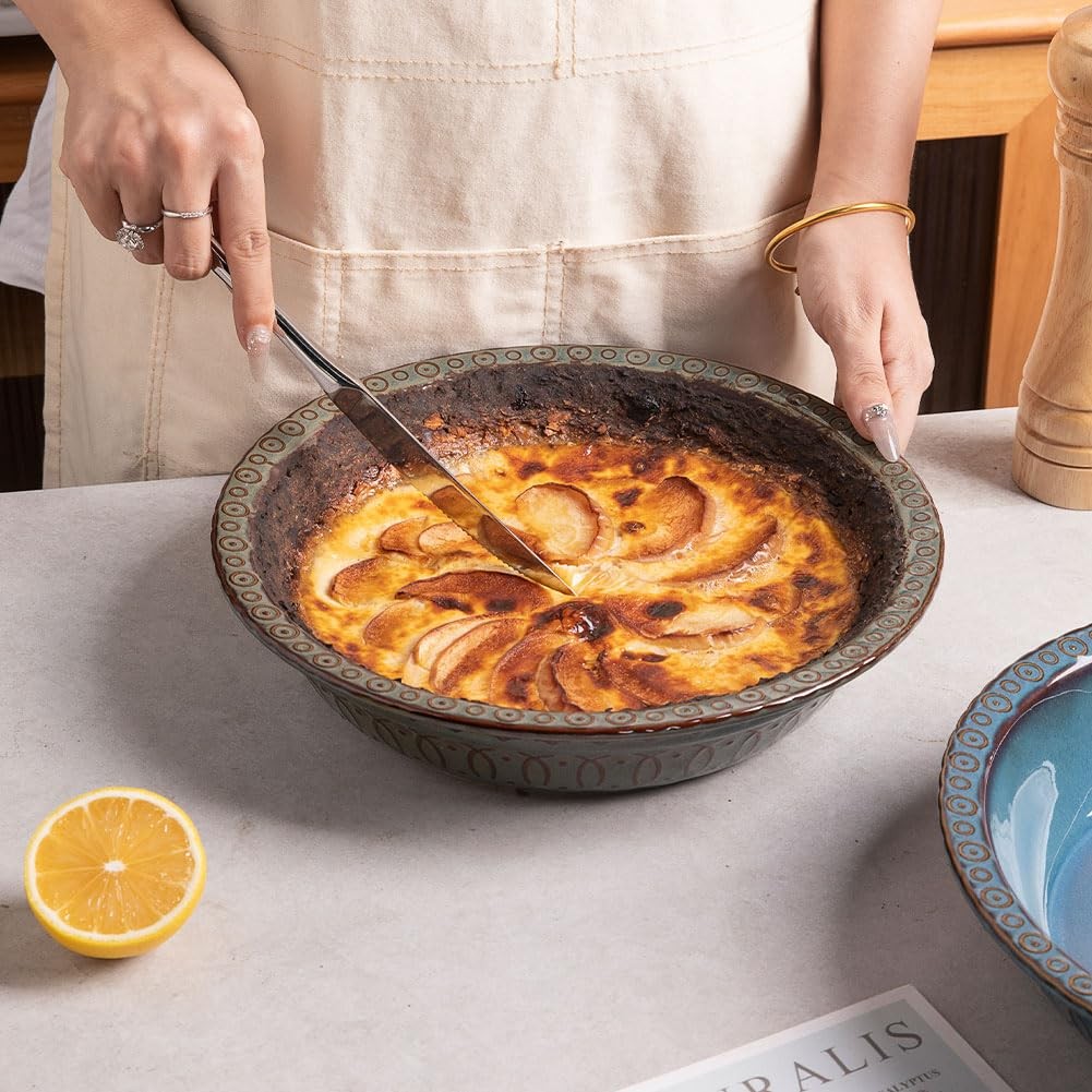 Ceramic Pie Pan for Baking,Round Baking Dish Pan for Dinner 10 Inches, Pie Di...