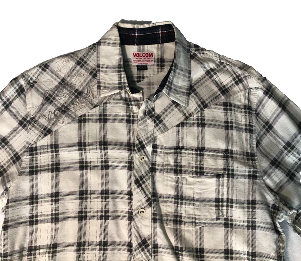 Camisa de franela ligera Volcom Work Wear para hombre talla M marfil a cuadros manga larga con botones Foto 2 de 4