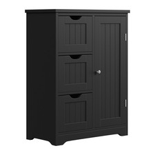 Bathroom Floor Storage Cabinet Freestanding Bathroom Storage w/ 3 Drawers Black