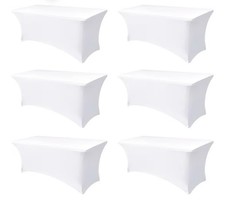 Spandex Table Cloths for 8 Foot Rectangle Tables-6 Pack Fitted Stretch White