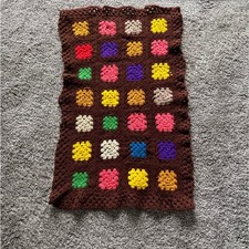 Vintage Handmade Crochet Granny Square Throw Blanket 36x22