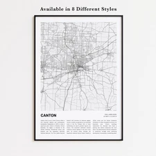 Canton City Map Print, Ohio Travel Poster, Modern Map, Wall Decor Art