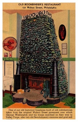 Old Bookbinders Restaurant Stone Fireplace Philadelphia PA C1910s Postcard AH10