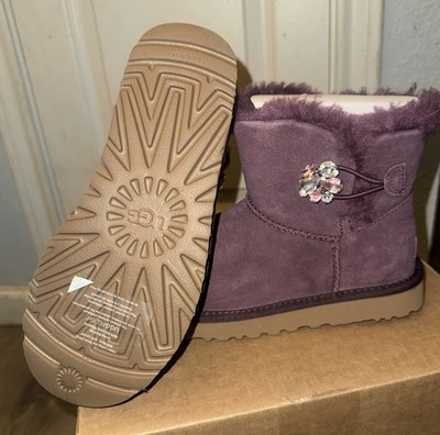 Ugg Boots Size 5 Purple Bailey Button Mini Gem Bling Crystal Rare Hard To Find