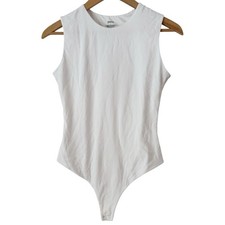 Quince White Organic Cotton Round Neck Thong Bodysuit Women s Size Small