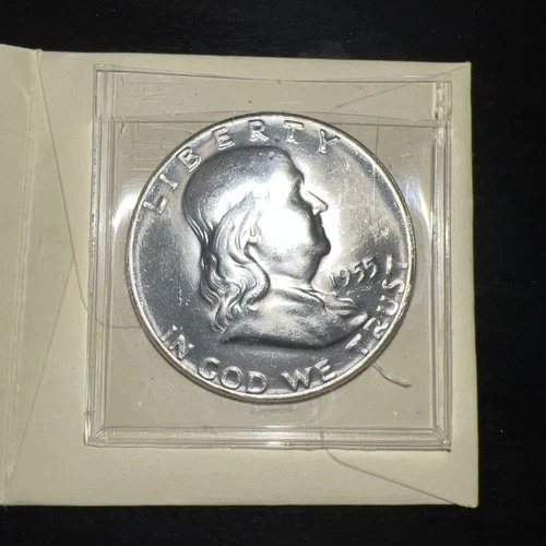 1955 Franklin 90% silver half dollar. Satiny white BU. #nm2