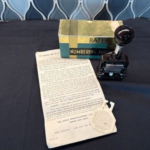 Vintage Bates Automatic Numbering Machine Stamp W/Box. 6 Wheels