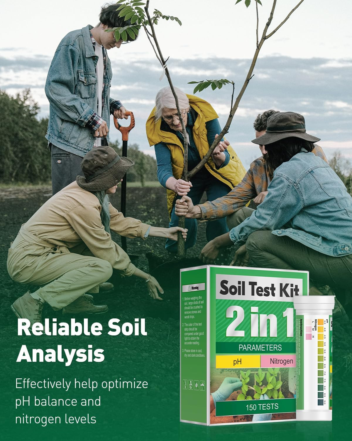 2 in 1 Soil Test Kit for Ph & Nitrogen, 150 Strips Soil Ph Test Kit, Soil Ph Tes