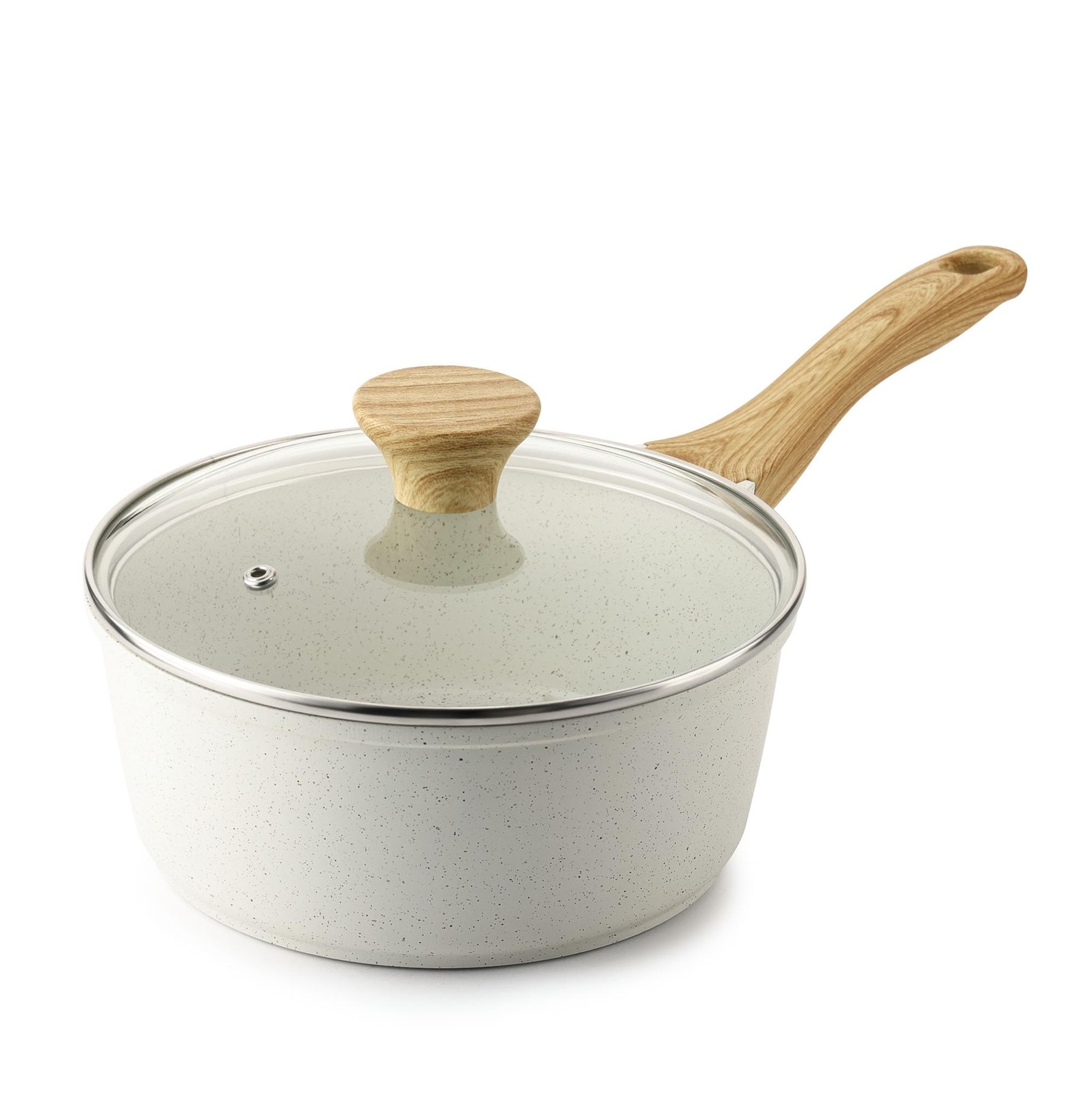 SENSARTE White Ceramic Nonstick Saucepan with Lid 1.5 Quarts, Small Cooking P...