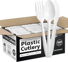 1000 Count White Silverware Set 334 Plastic Forks 333 Spoons 333 Knives Medium