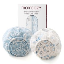 Momcozy Muslin Fitted Mini Crib Sheets, 38''x26'', 2 Pack Soft Breathable Natura