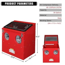 30 Gallon Bench Top Air Sandblasting Cabinet Sandblaster Blast Large Cabinet Red