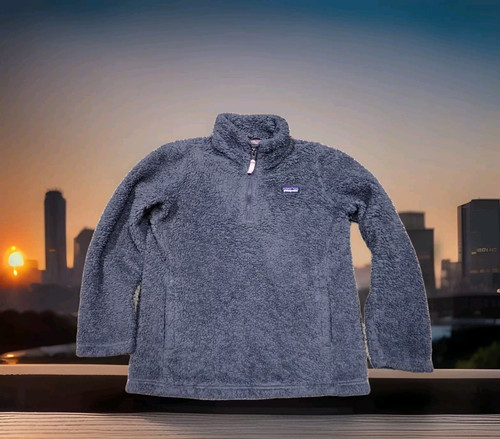 PATAGONIA LOS GATOS SHERPA FLEECE JACKET 1/4 Zip Gray Youth Girls Medium 10 - Picture 1 of 9