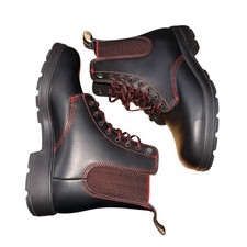 Image of NEW Blundstone Lace-Up Boots Women AU 5/US 8 Black Red Contrast Stitching Hybrid