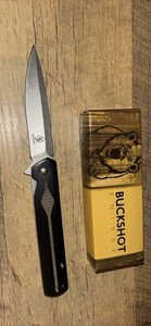 Buckshot Knives Black/Silver Wood Handle Stainless Steel Plain Blade Pocketknife
