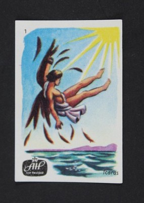 Vintage AHP Icarus Airline Matchbox Label 1 7/8'' x 1 3/8'' Mythology Aviation